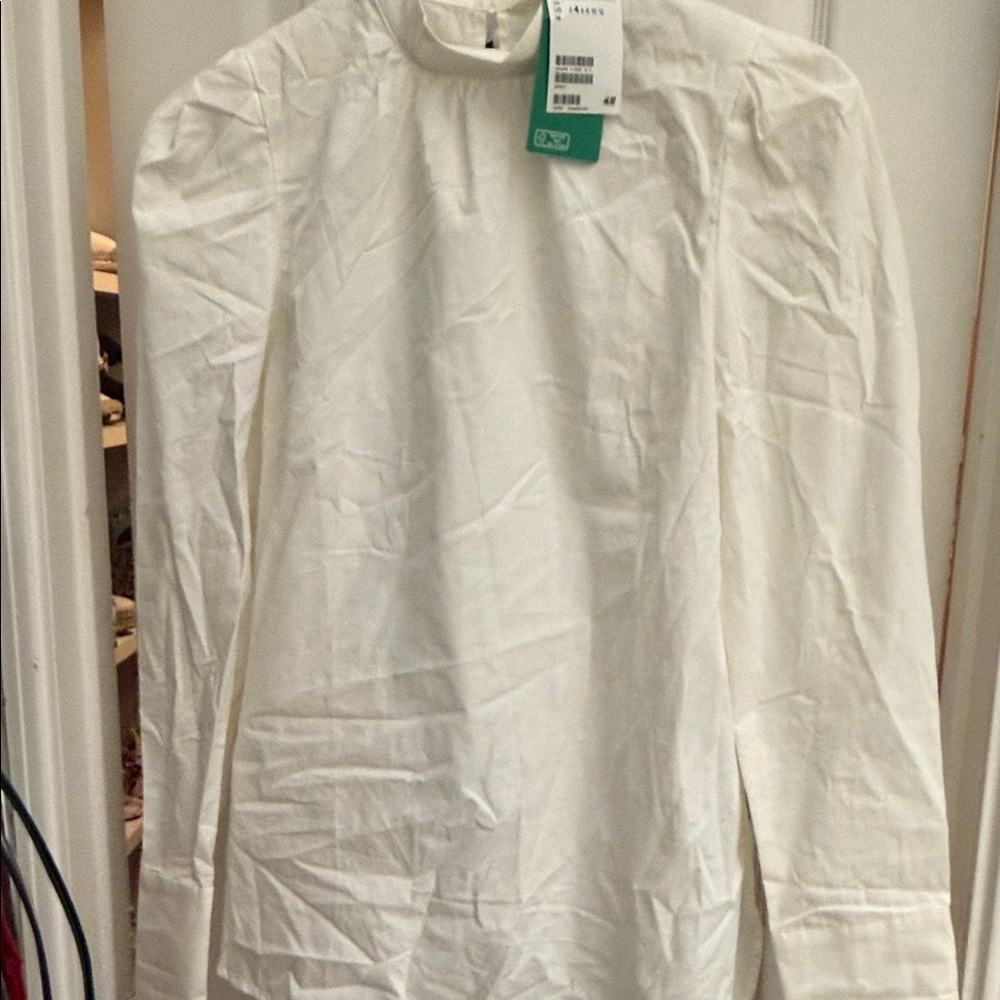 NWT H&M Elegant White Long Sleeve puff shoulder cotton Blouse ## - Picture 6 of 7